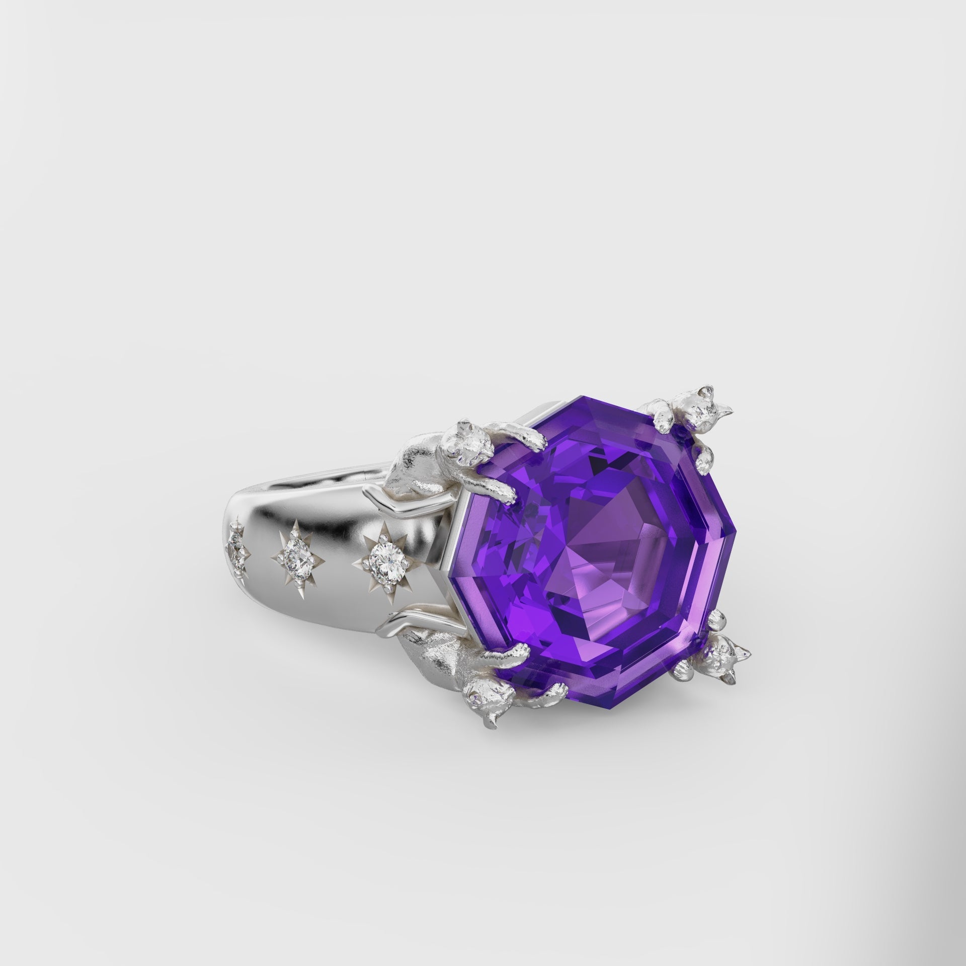 Wide Celestial Cat Prong Ring