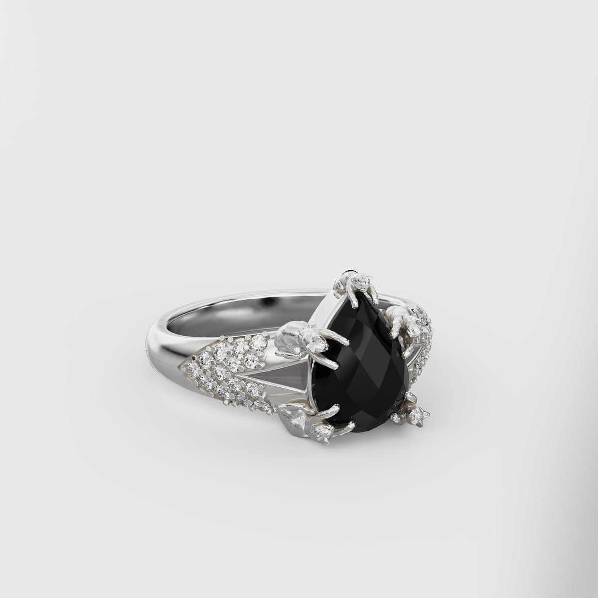 Petite Cat Signet Ring with Diamonds - 10x7 Pear