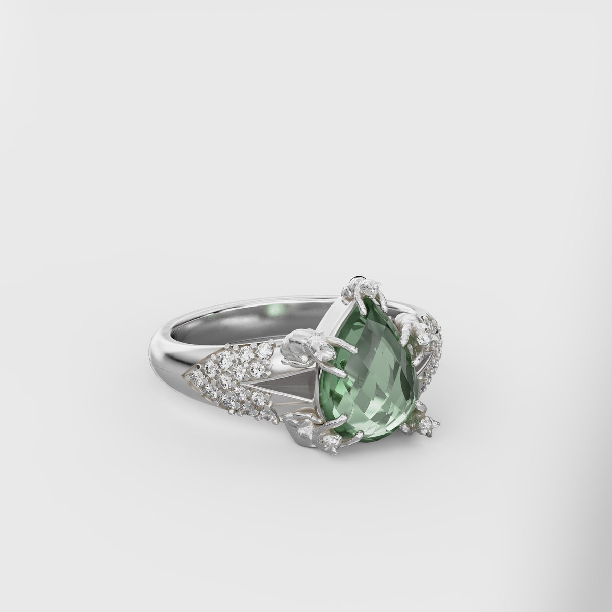 Petite Cat Signet Ring with Diamonds - 10x7 Pear