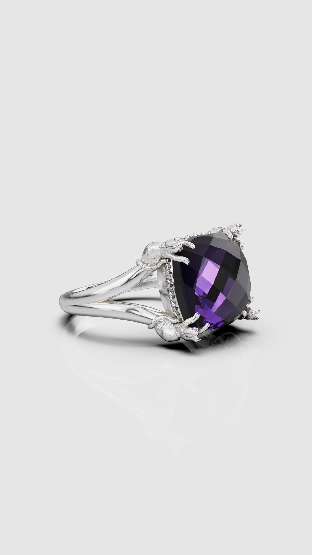 11mm Cat Prong Ring Lavender Amethyst with Diamonds LIMITED OFFER