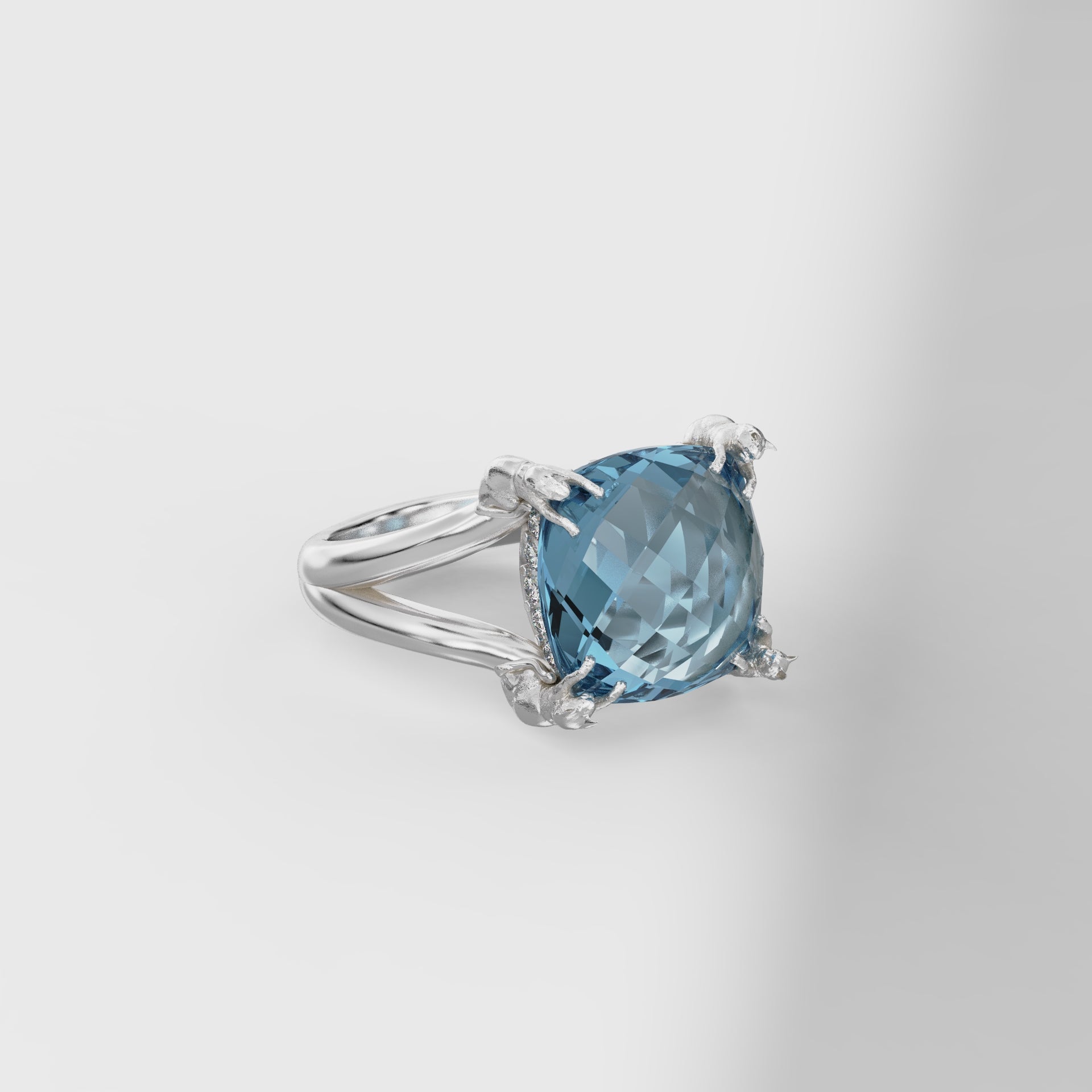 Classic Cat Prong Ring with Diamonds - 11mm Cushion Square