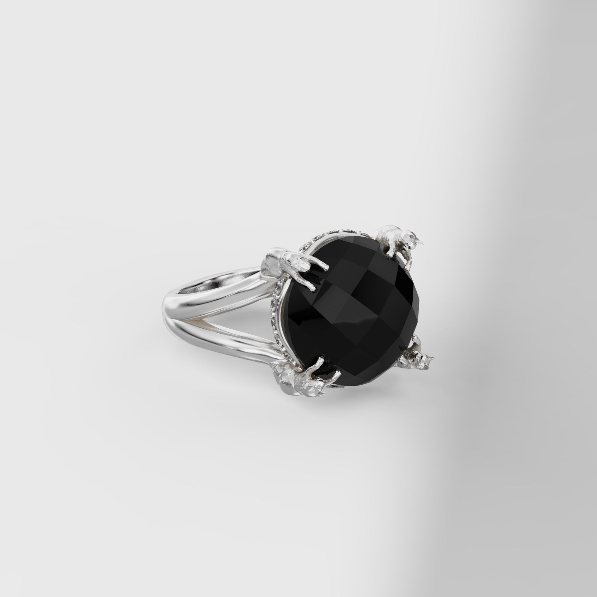 Classic Cat Prong Ring with Diamonds - 12mm Round