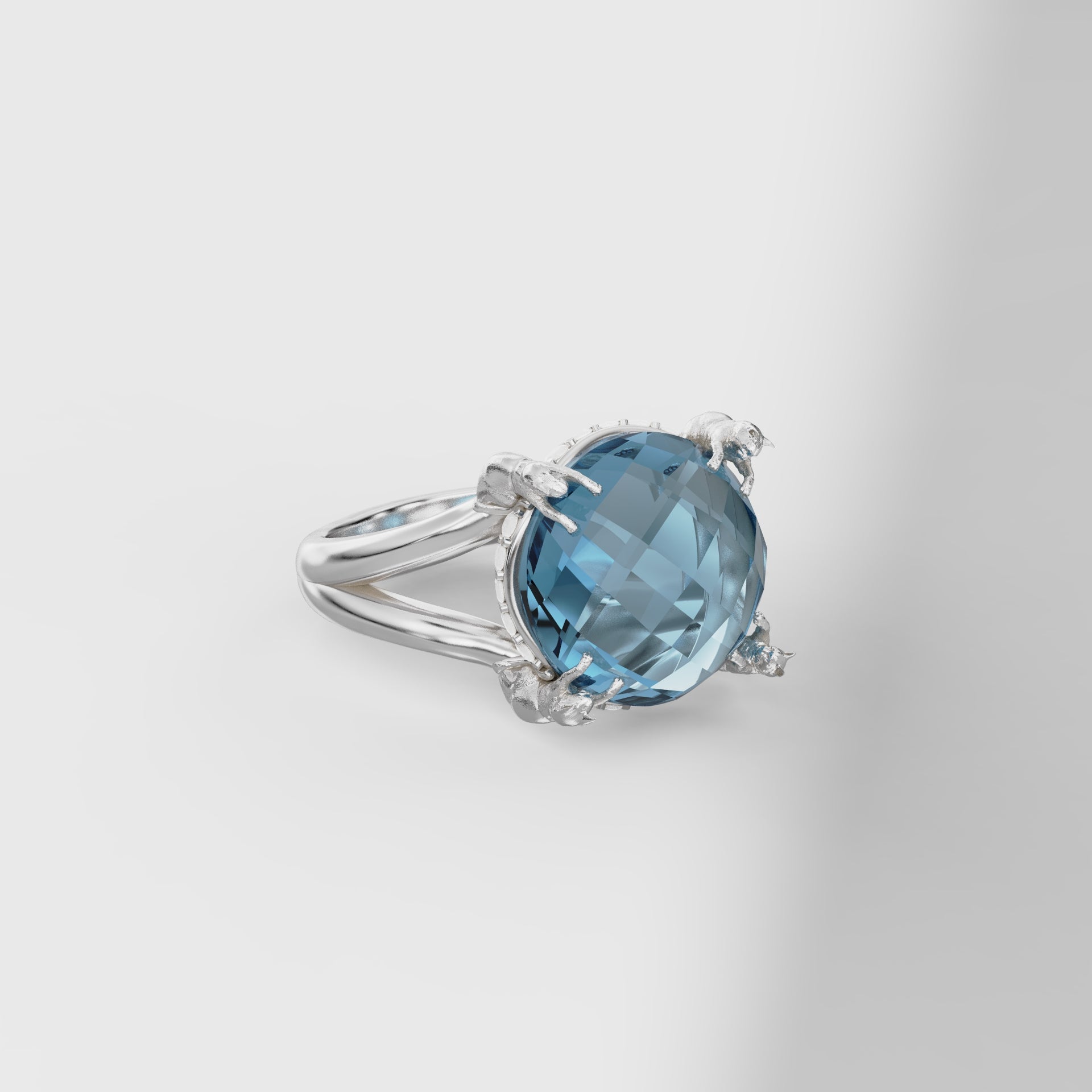 Classic Cat Prong Ring with Diamonds - 12mm Round