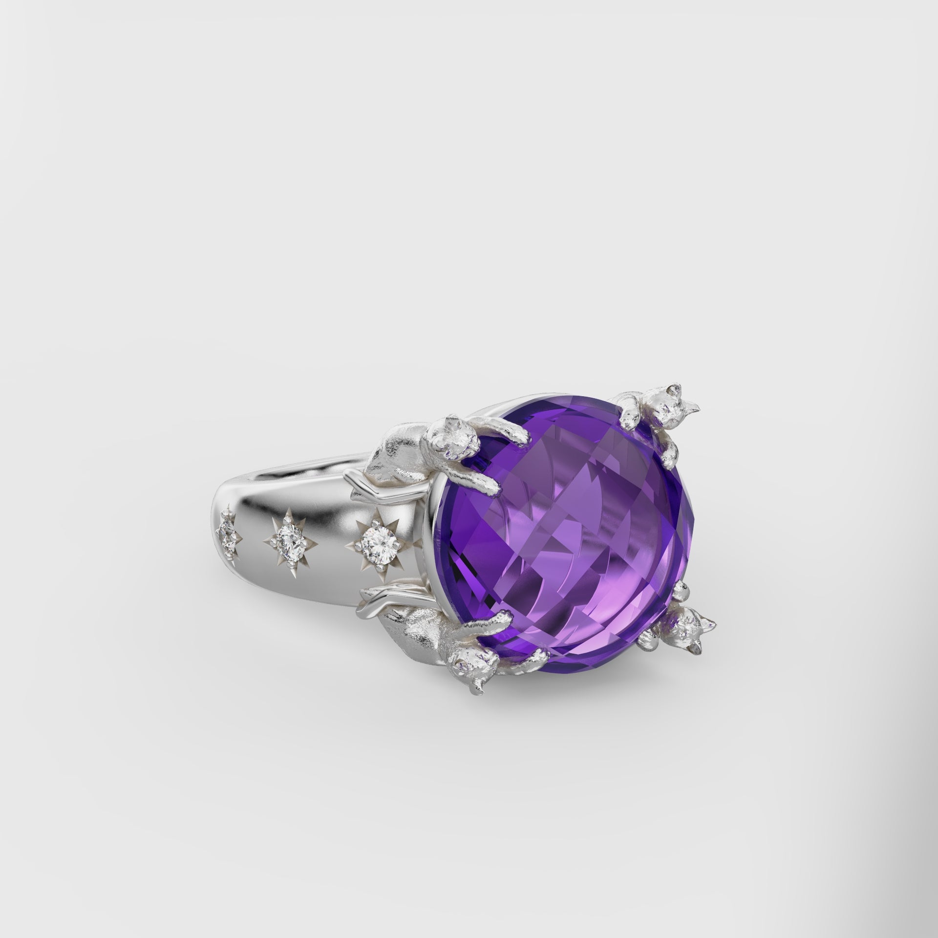 Wide Celestial Cat Prong Ring - 12mm Round