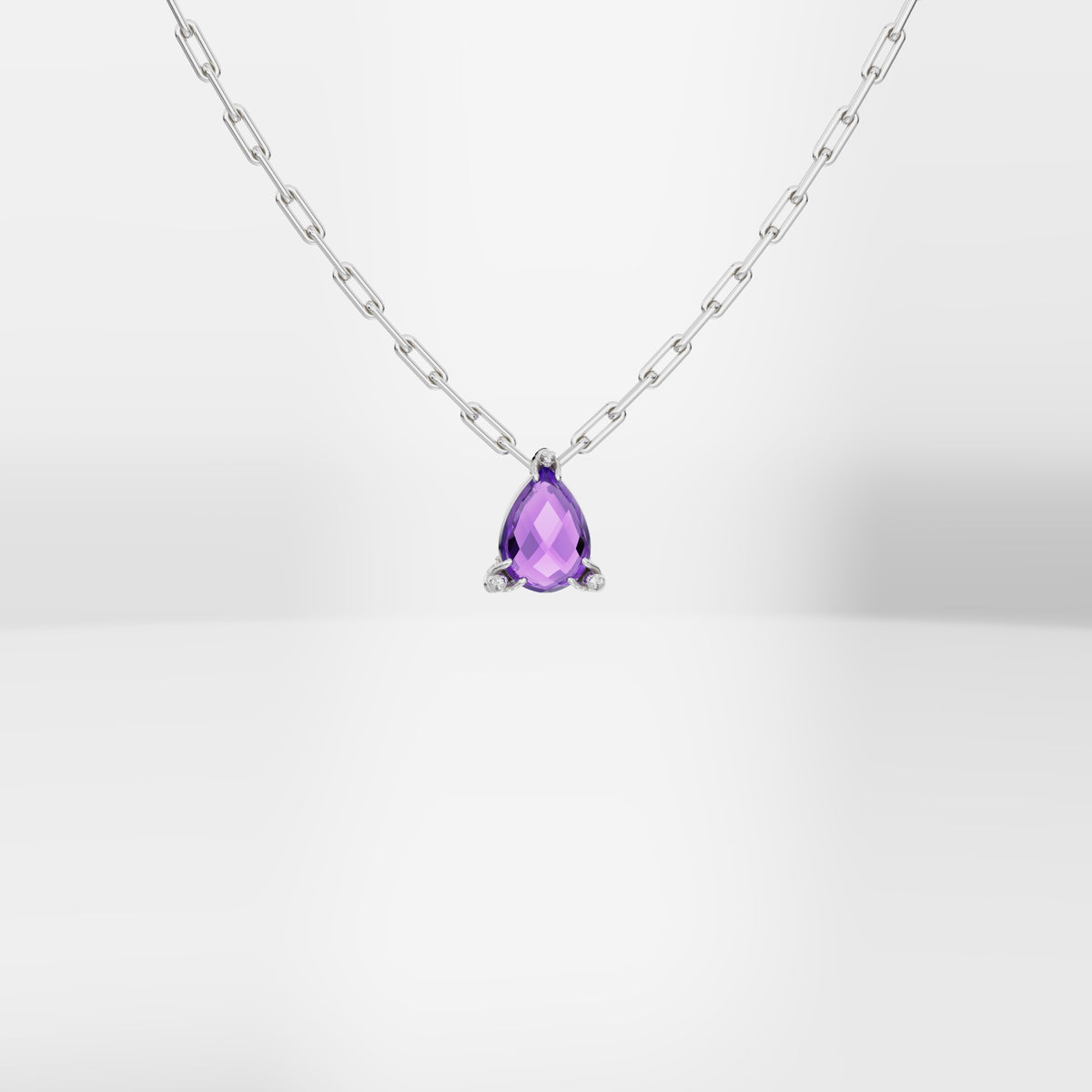 Cat Prong Solitaire Pendant  - Pear Stone