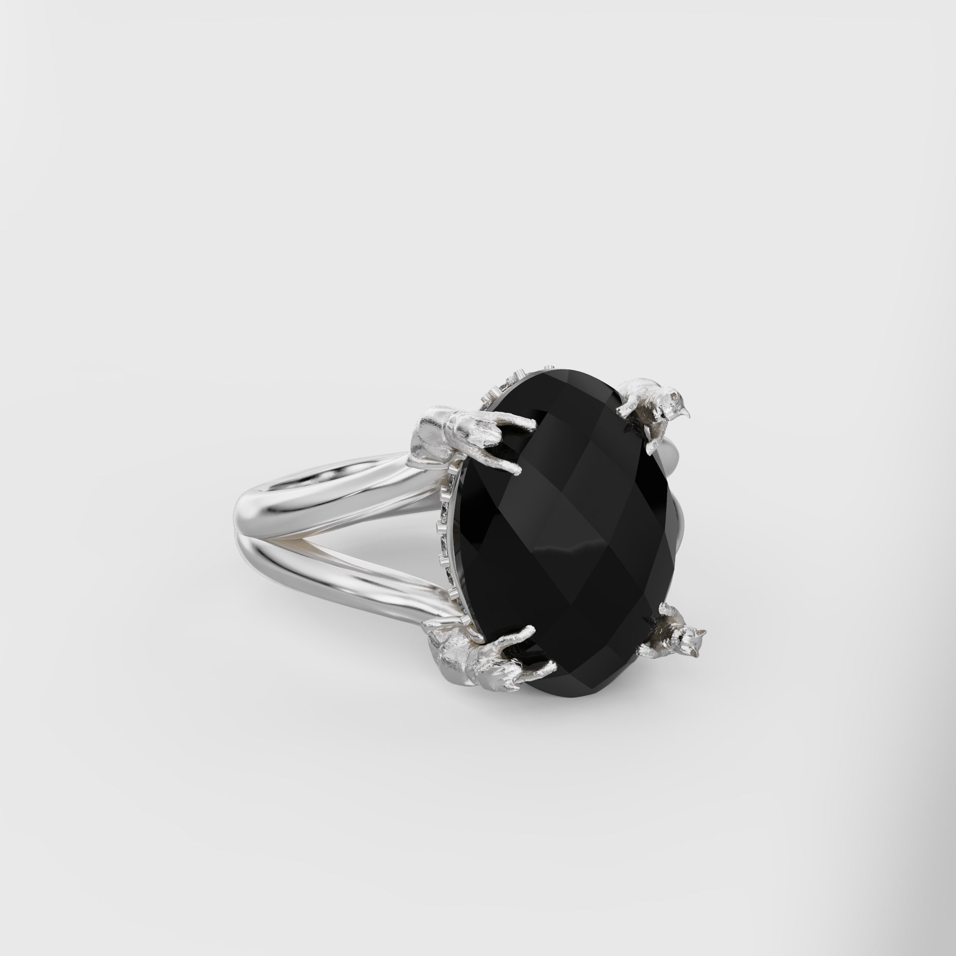 Classic Cat Prong Ring with Diamonds - 14mm Oval