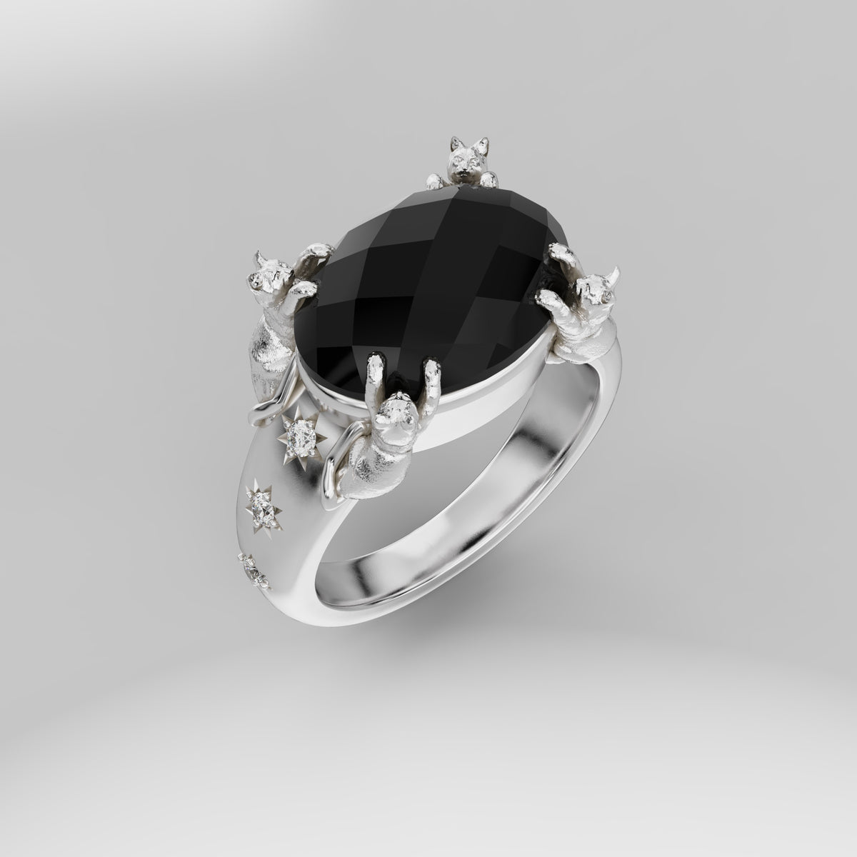 Wide Celestial Cat Prong Ring - East/West Oval