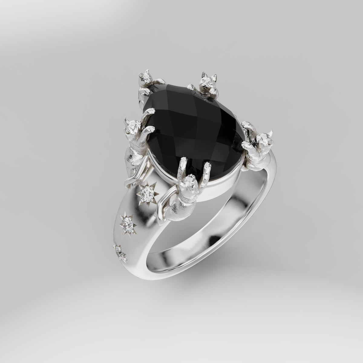 Wide Celestial Cat Prong Ring - Pear