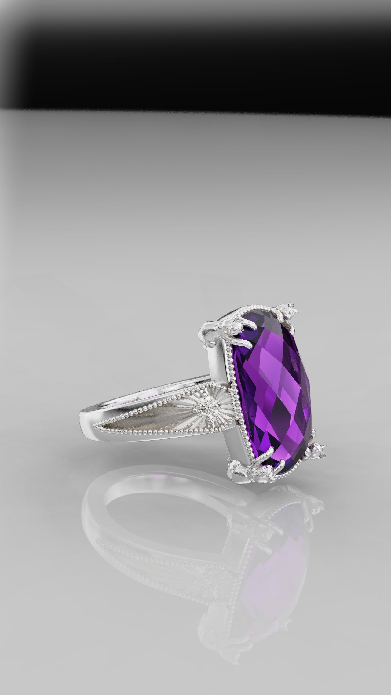 15 x 9mm TS style Vintage Cat Ring with Sunburst Engraving