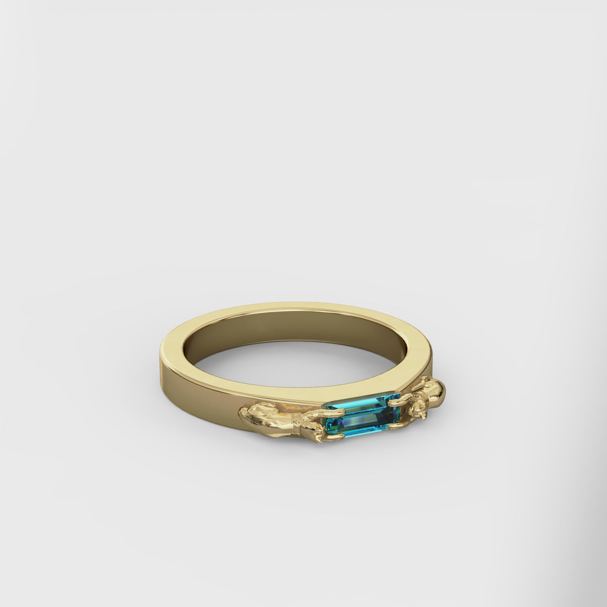 Thin Band Cat Baguette Ring - 14k Gold