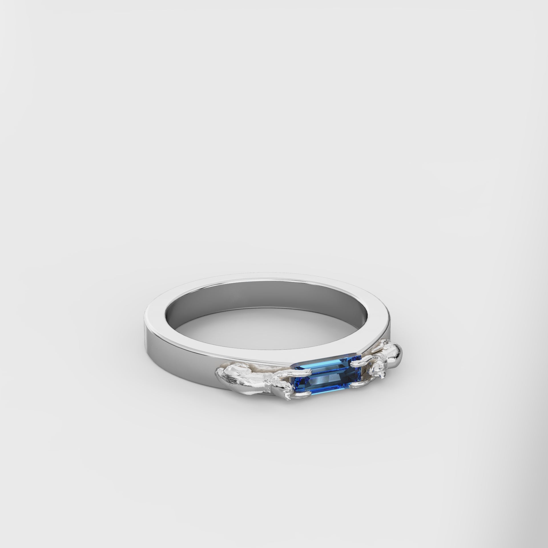 Thin Band Cat Baguette Ring - Silver