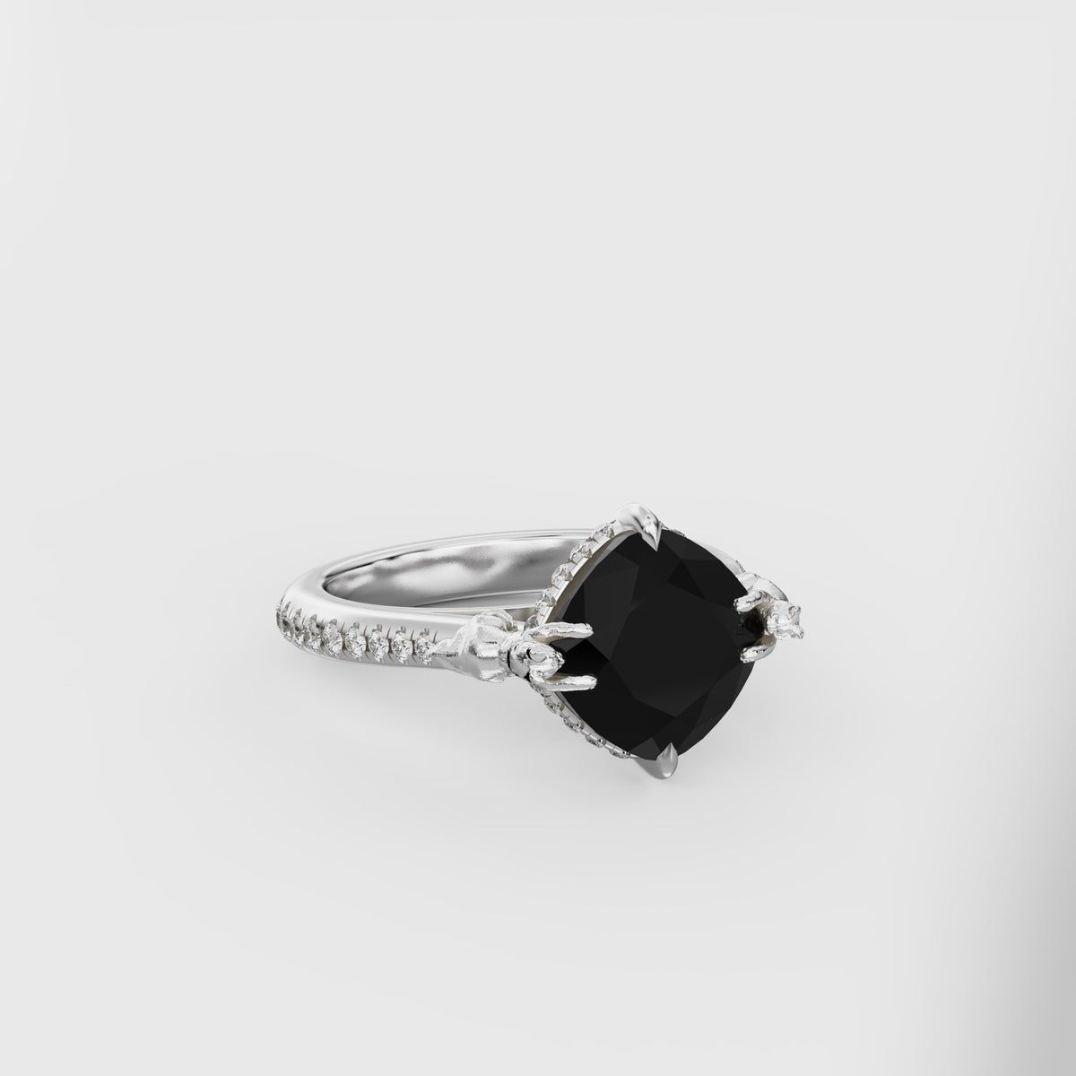 Two Cat Cathedral Ring with Diamonds - 8mm Cushion Square