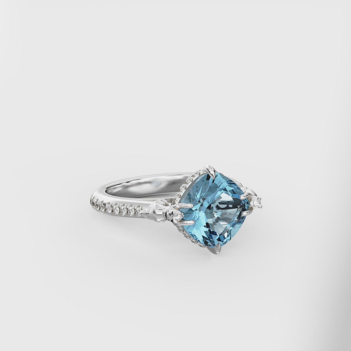 Two Cat Cathedral Ring with Diamonds - 8mm Cushion Square