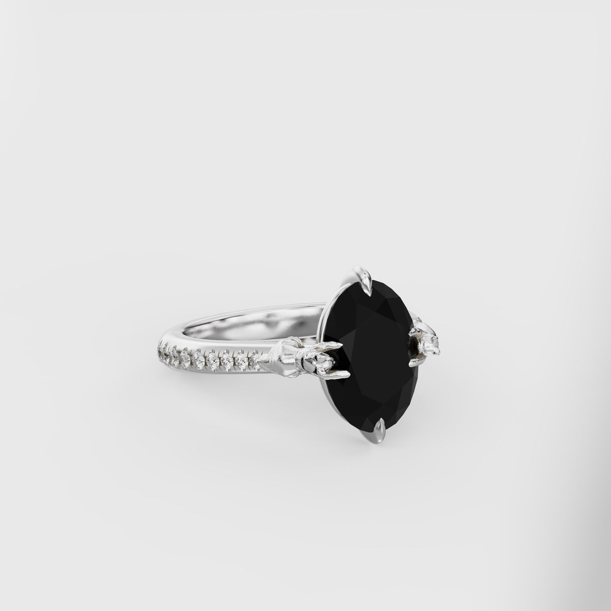 Two Cat Cathedral Ring with Diamonds - 9x7 Oval
