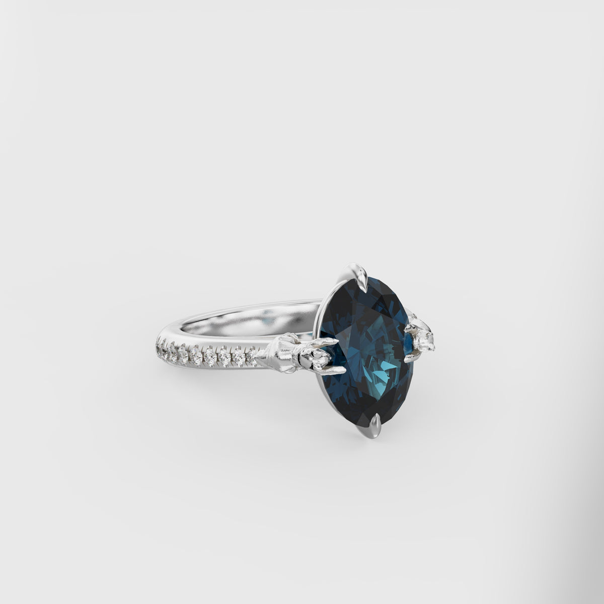 Two Cat Cathedral Ring with Diamonds - 9x7 Oval