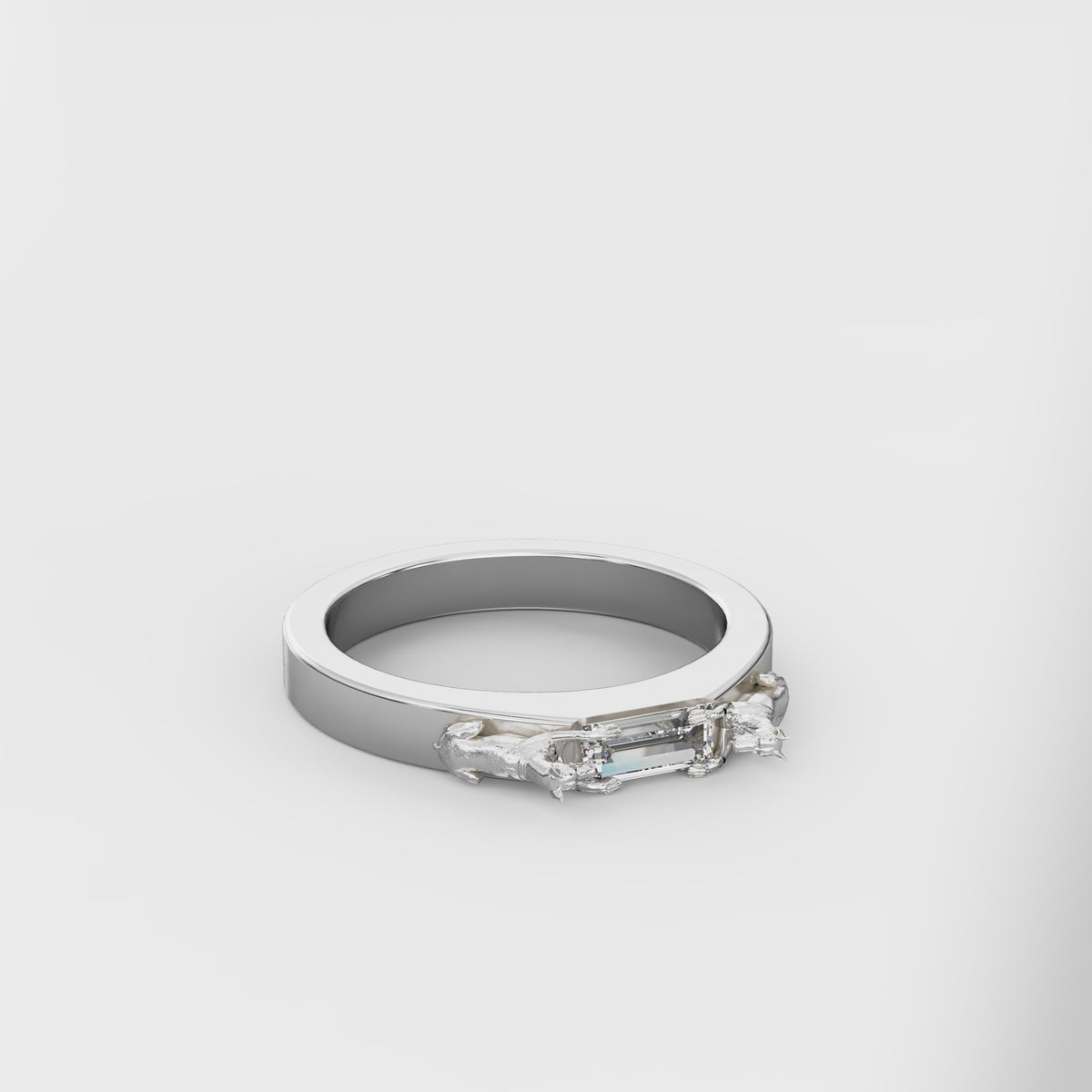 Thin Band 2 Dog Baguette Ring ANY BREED - Silver
