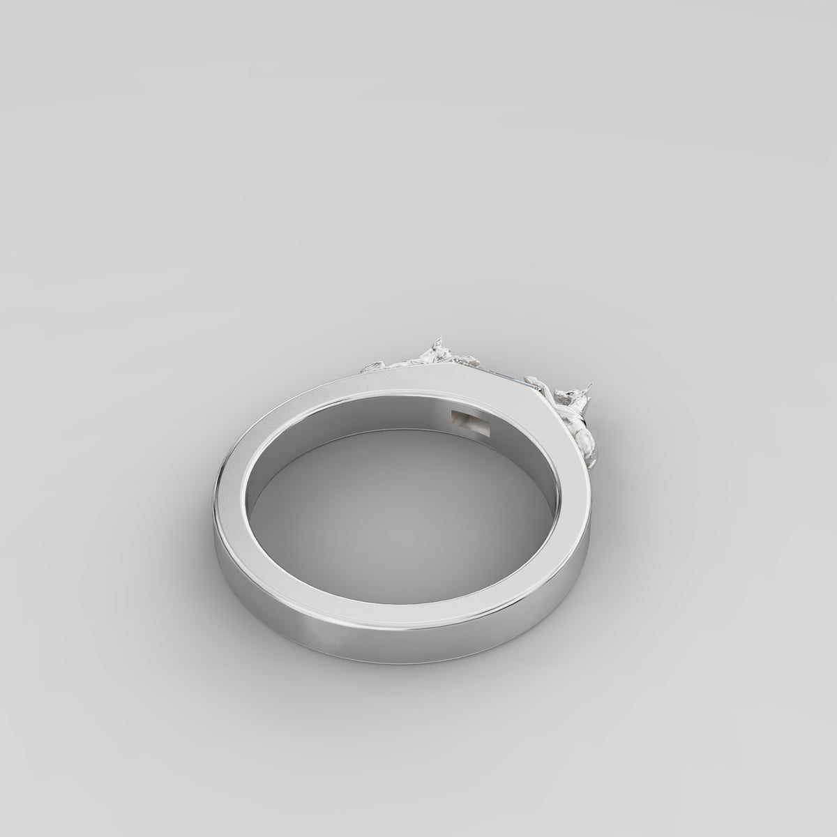 Thin Band 2 Dog Baguette Ring ANY BREED - Silver
