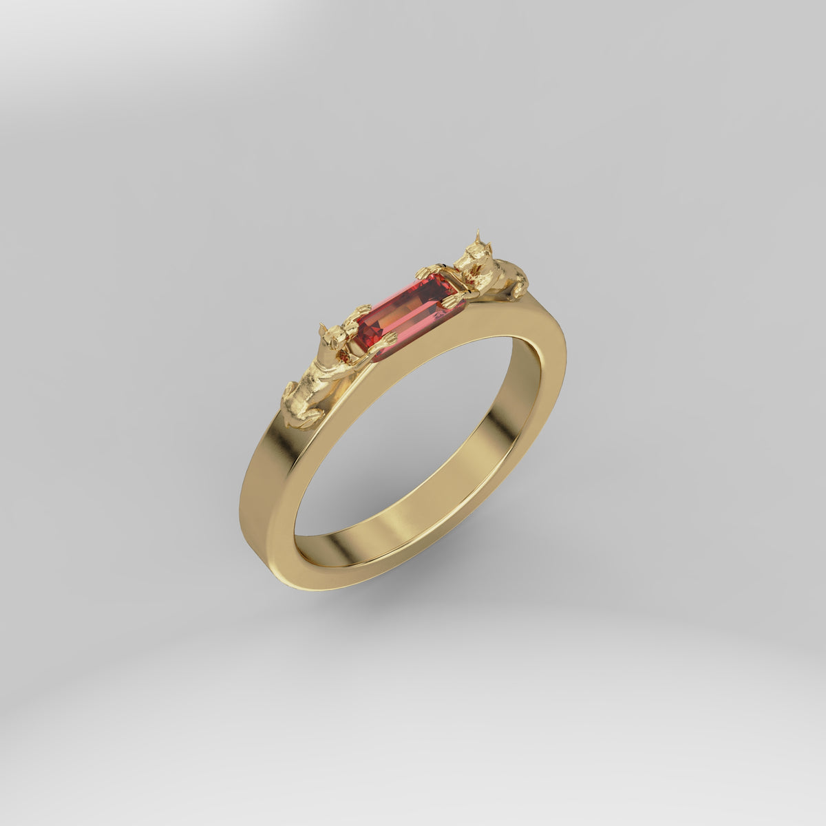 Thin Band 2 Dog Baguette Ring ANY BREED - Gold