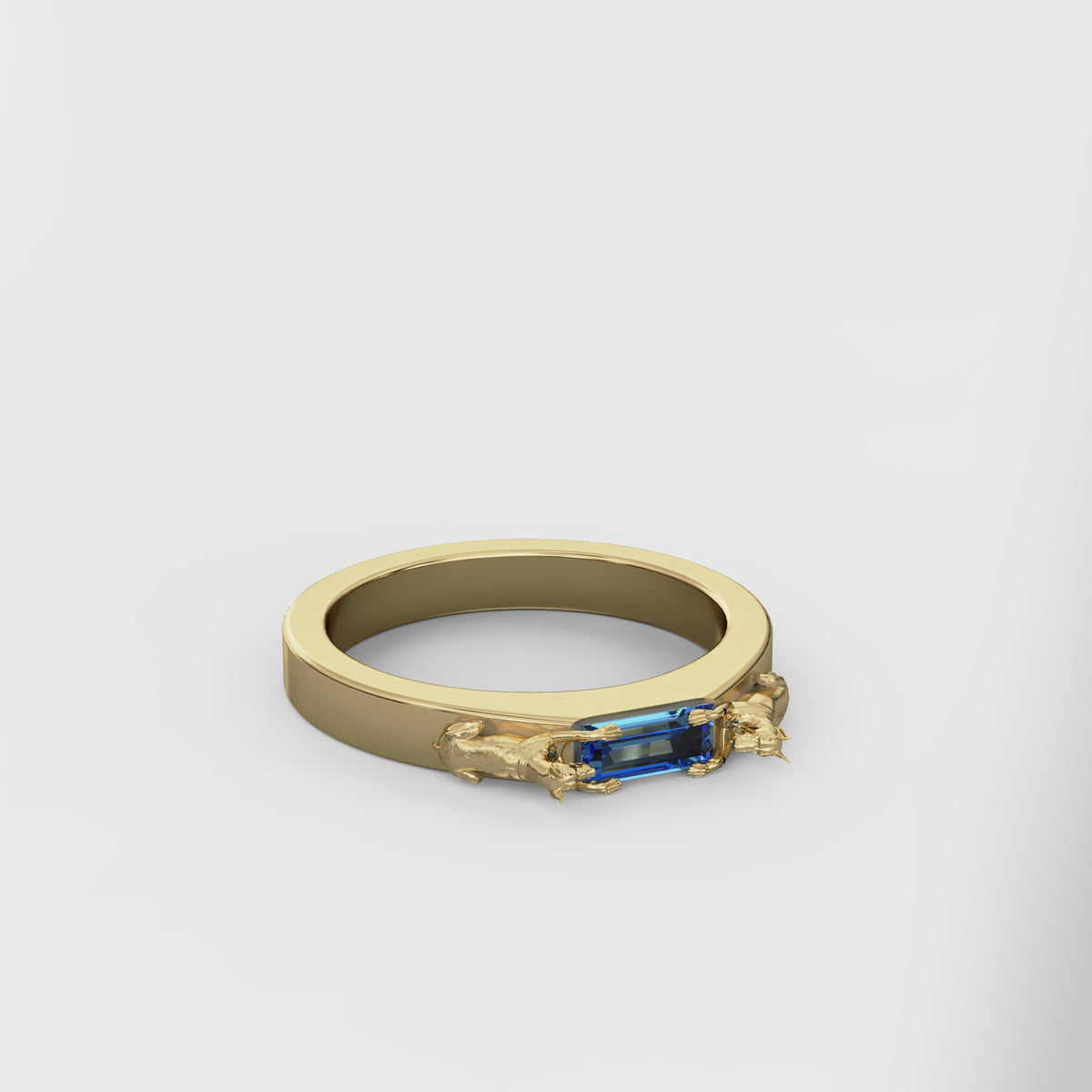 Thin Band 2 Dog Baguette Ring ANY BREED - Gold