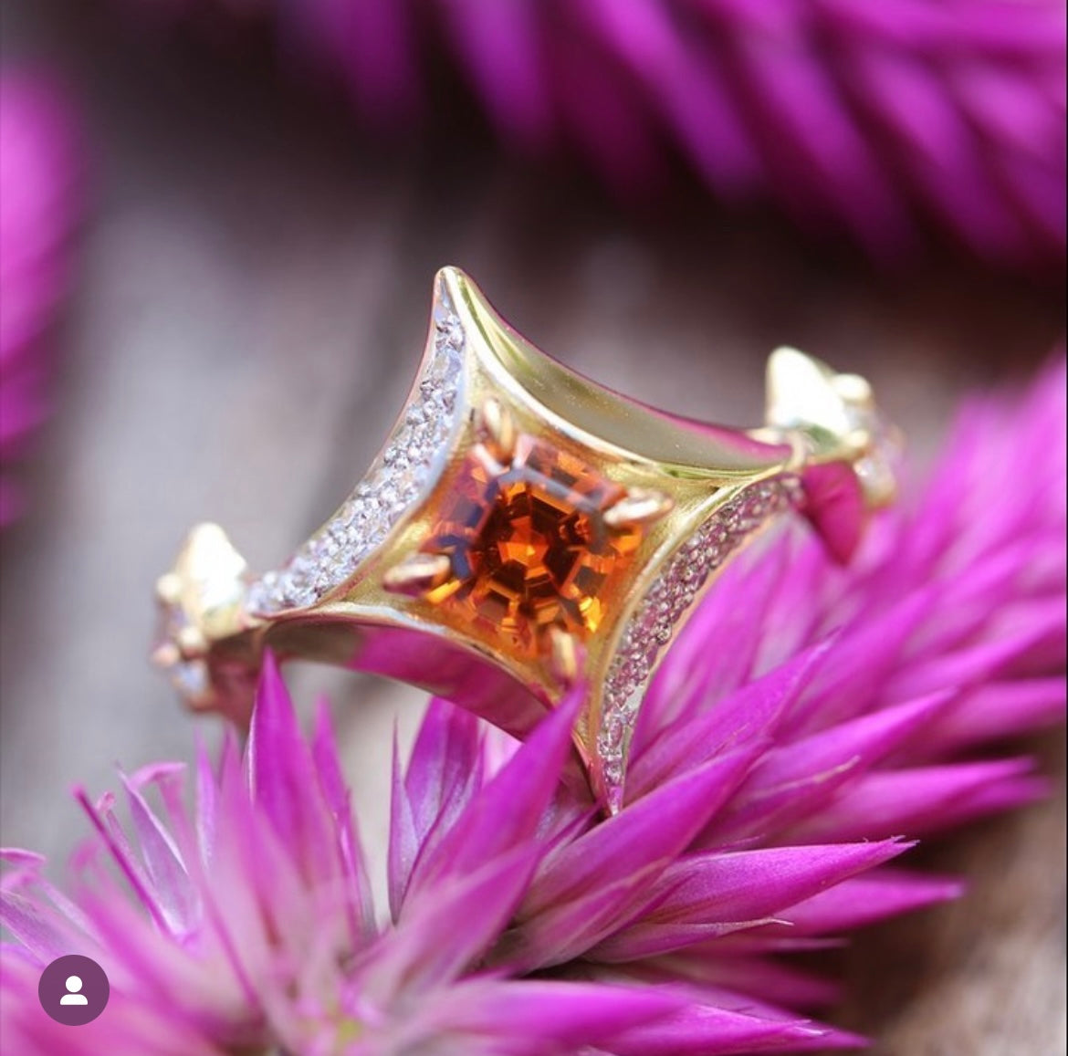 Mandarin Garnet Star and Moon Pave Ring