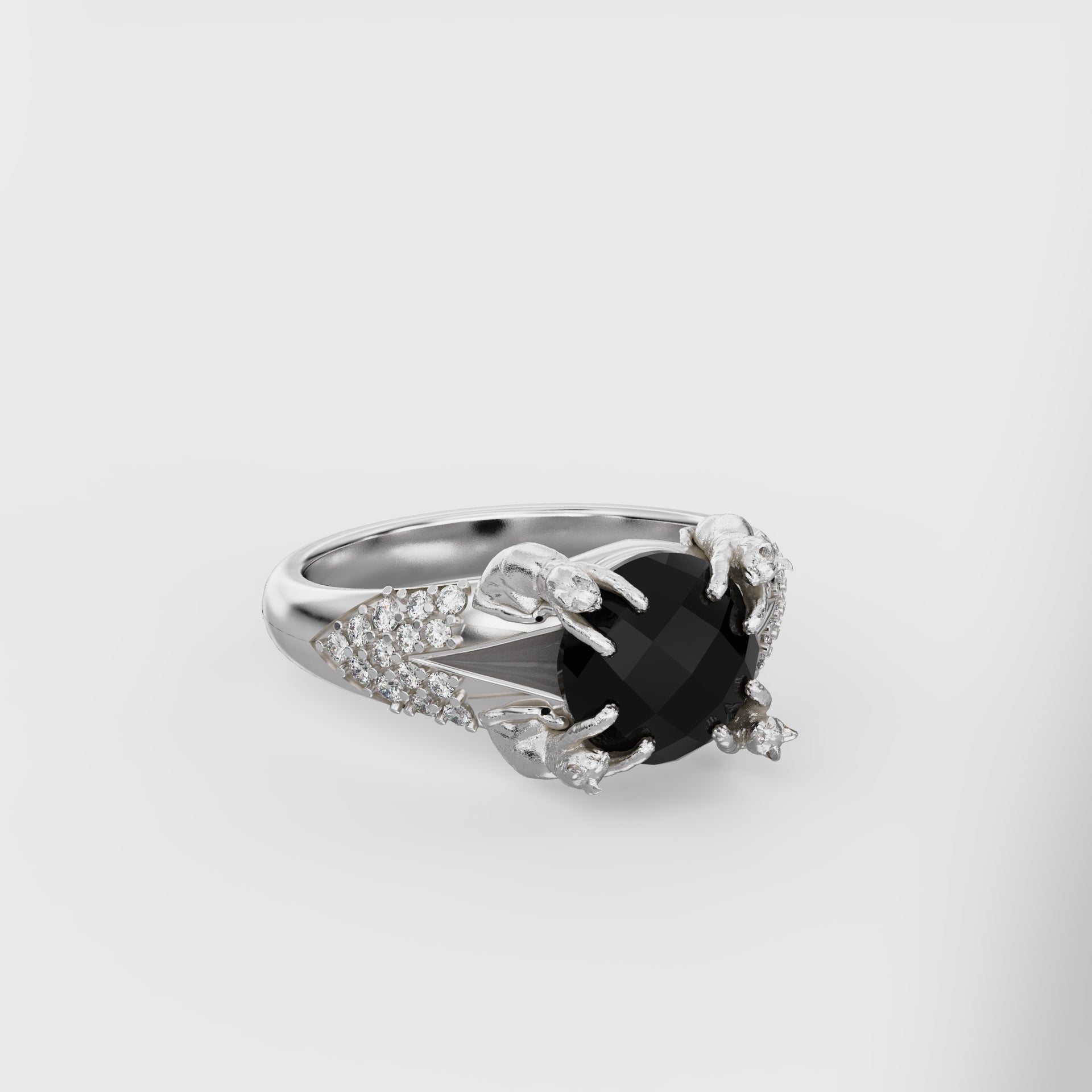 Petite Cat Signet Ring with diamonds - 8mm Round
