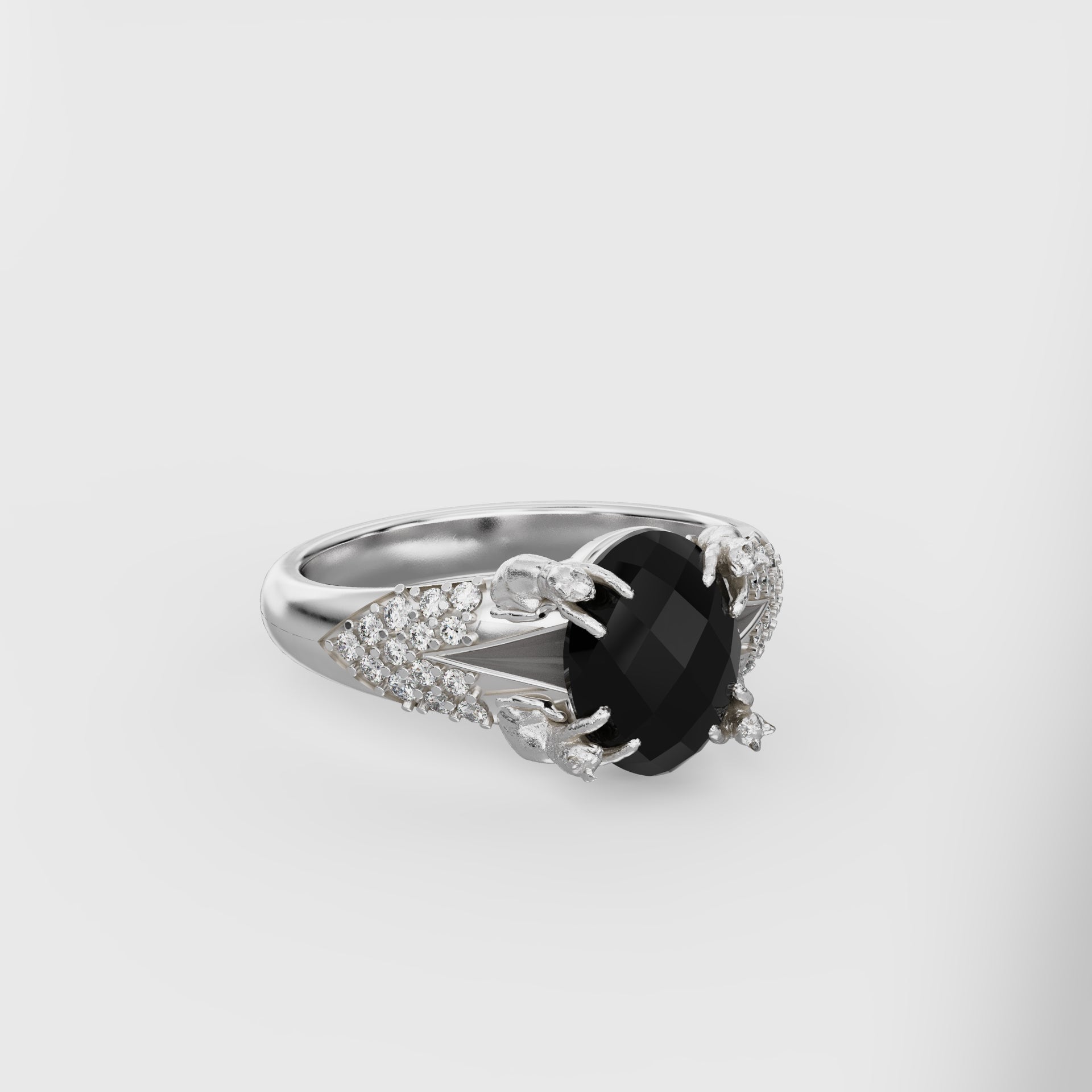 Petite Cat Signet Ring with Diamonds - 9x7 Oval