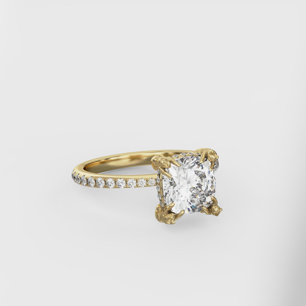 The Chaton Cat Ring - Cushion Cut with Diamond Band