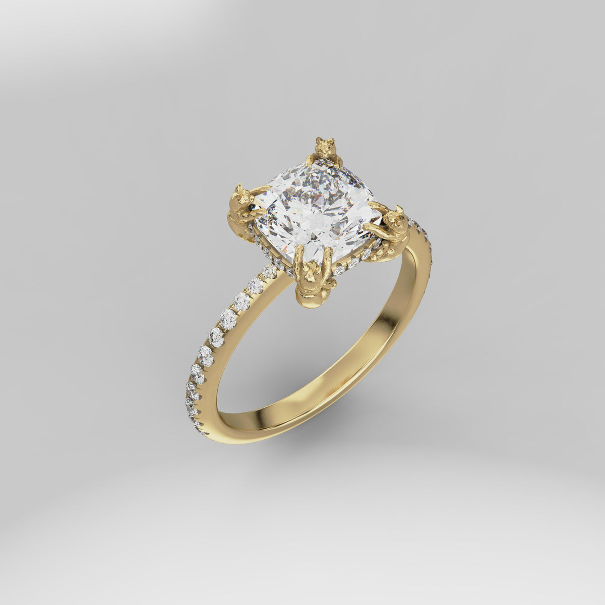 The Chaton Cat Ring - Cushion Cut with Diamond Band