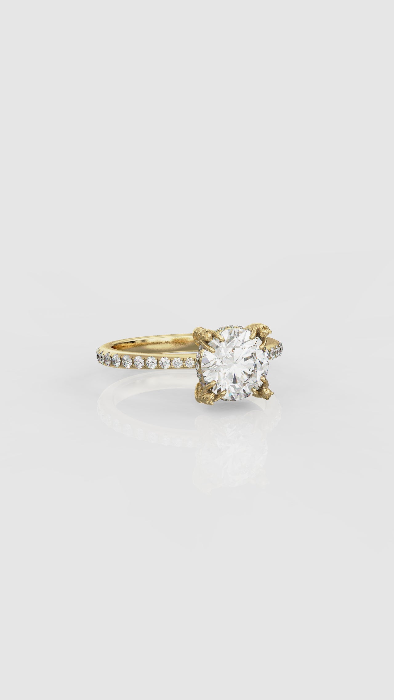 The Chaton Cat Ring - Cushion Cut with Diamond Band