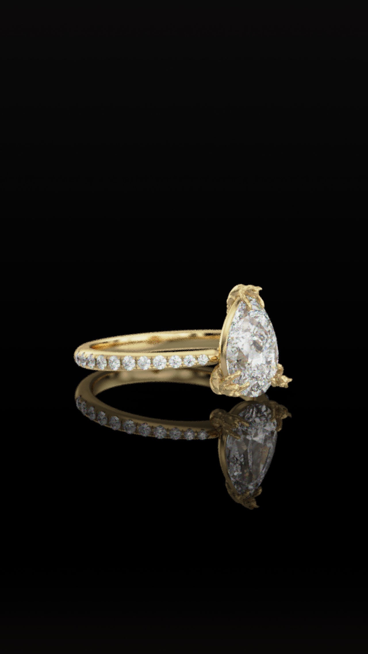 The Chaton Cat Ring - Pear Cut with Diamond Band