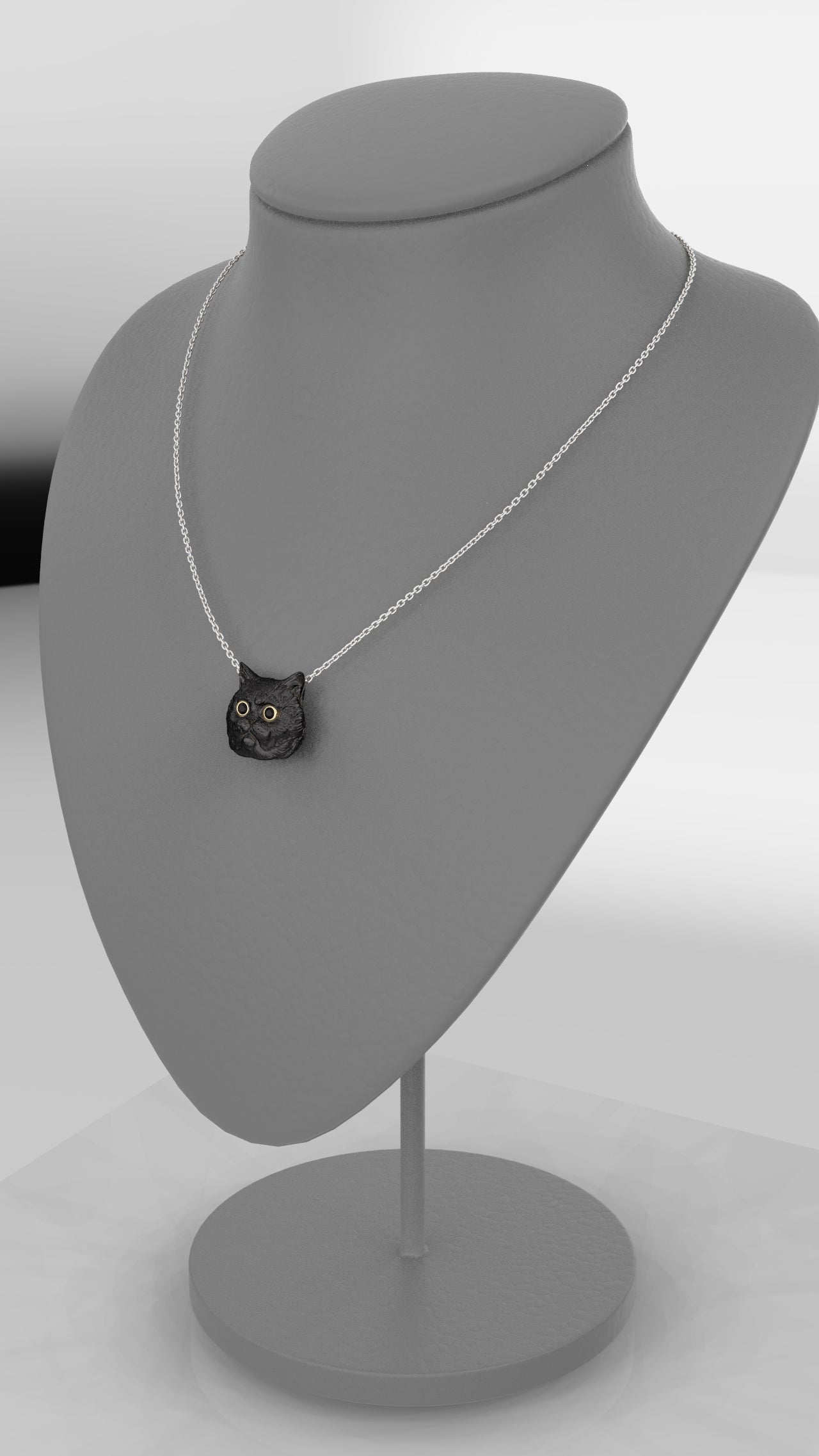 Black Cat Face Pendant (Silver/Gold w black diamonds)