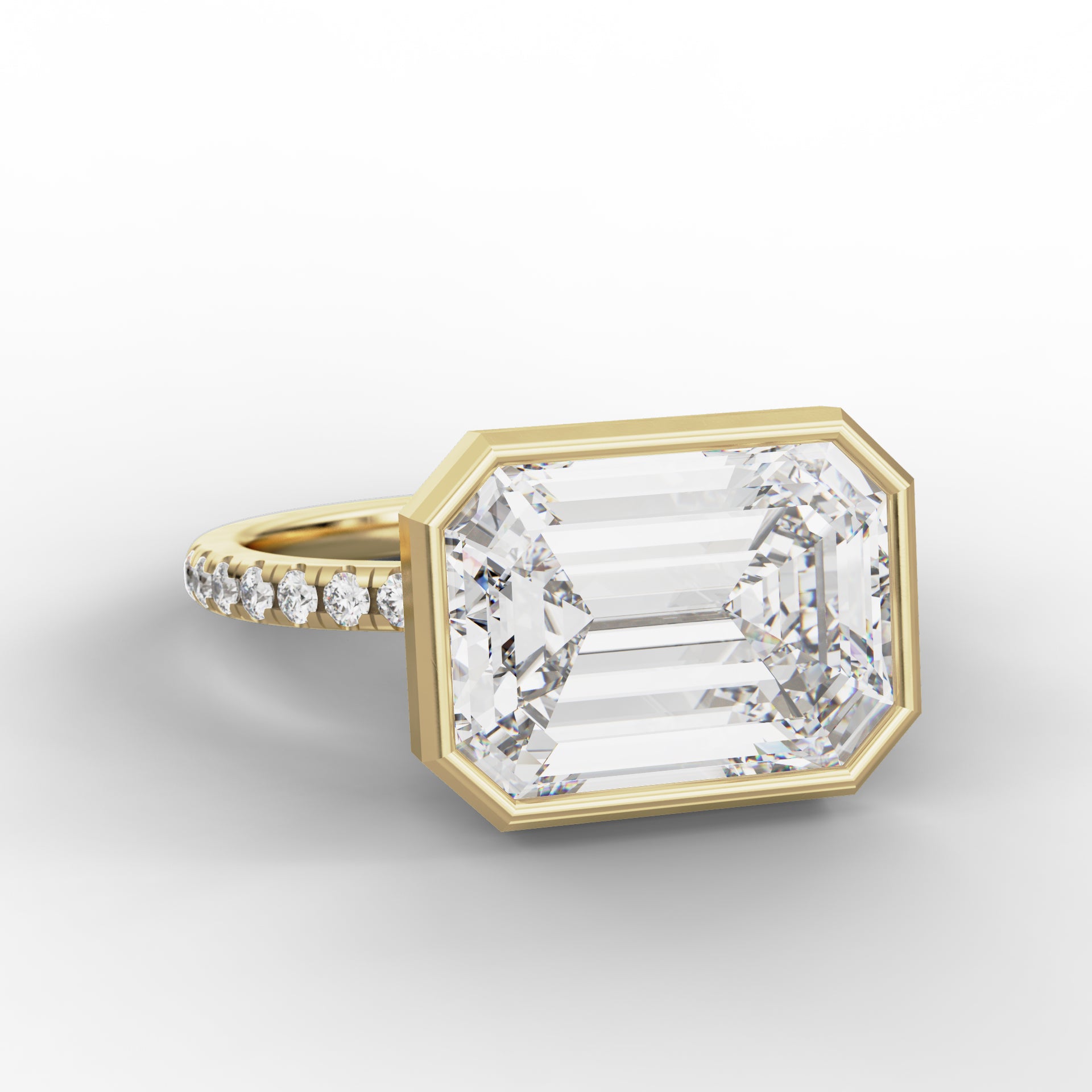 Calista Ring - Horizontal Emerald Cut with Diamond Band