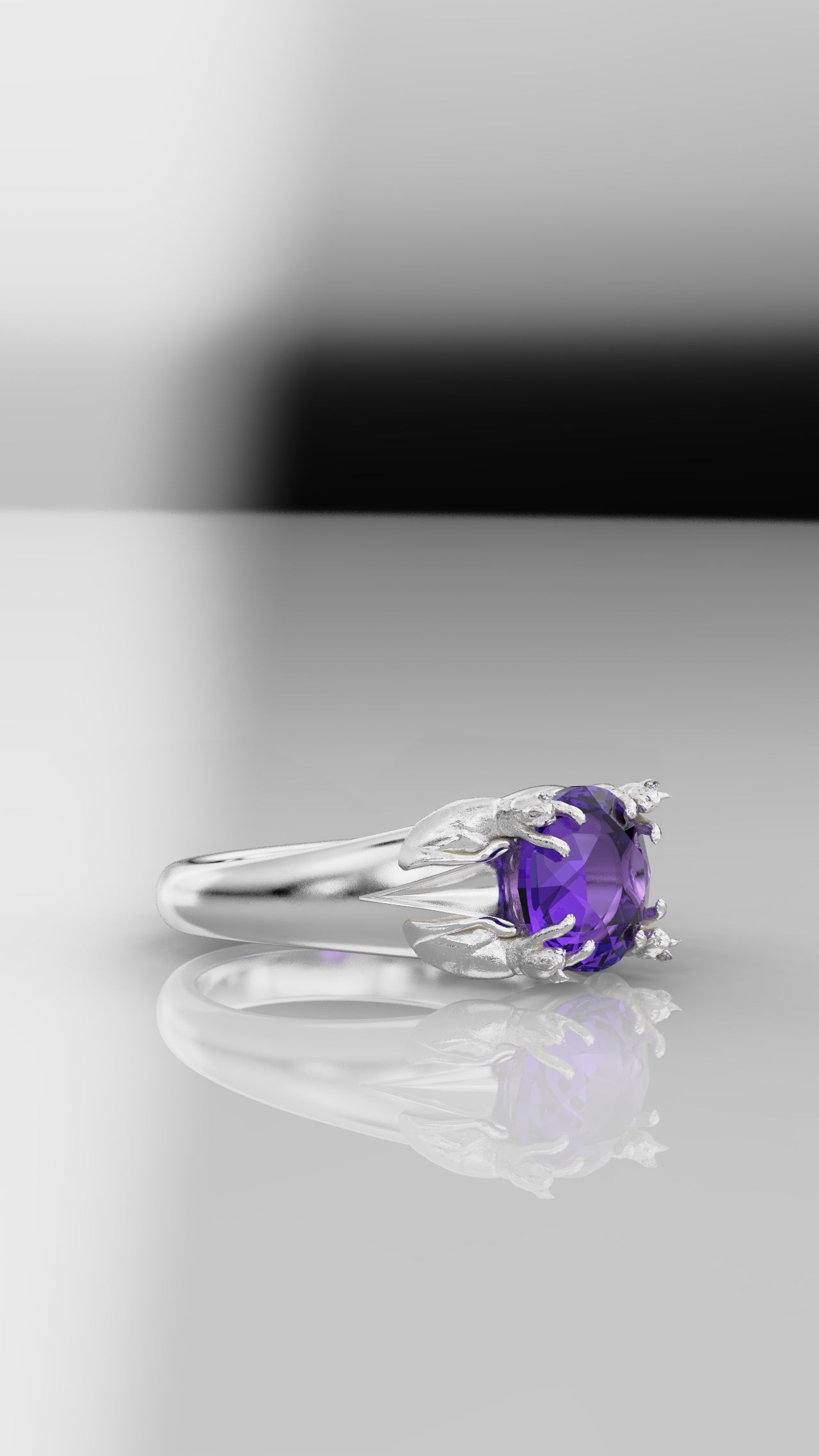 8mm round petite cat prong ring