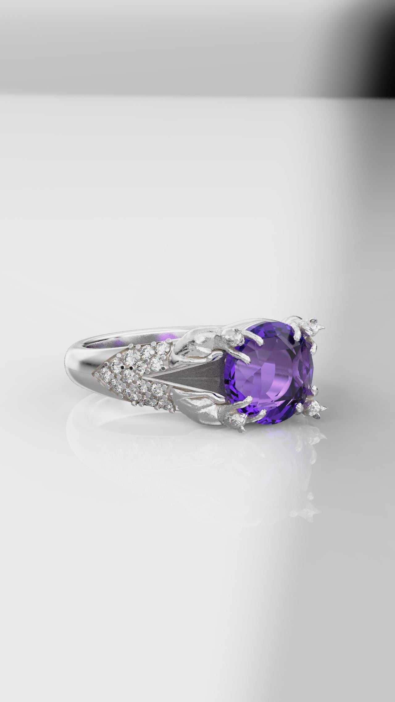 8mm round petite cat prong ring with Diamonds