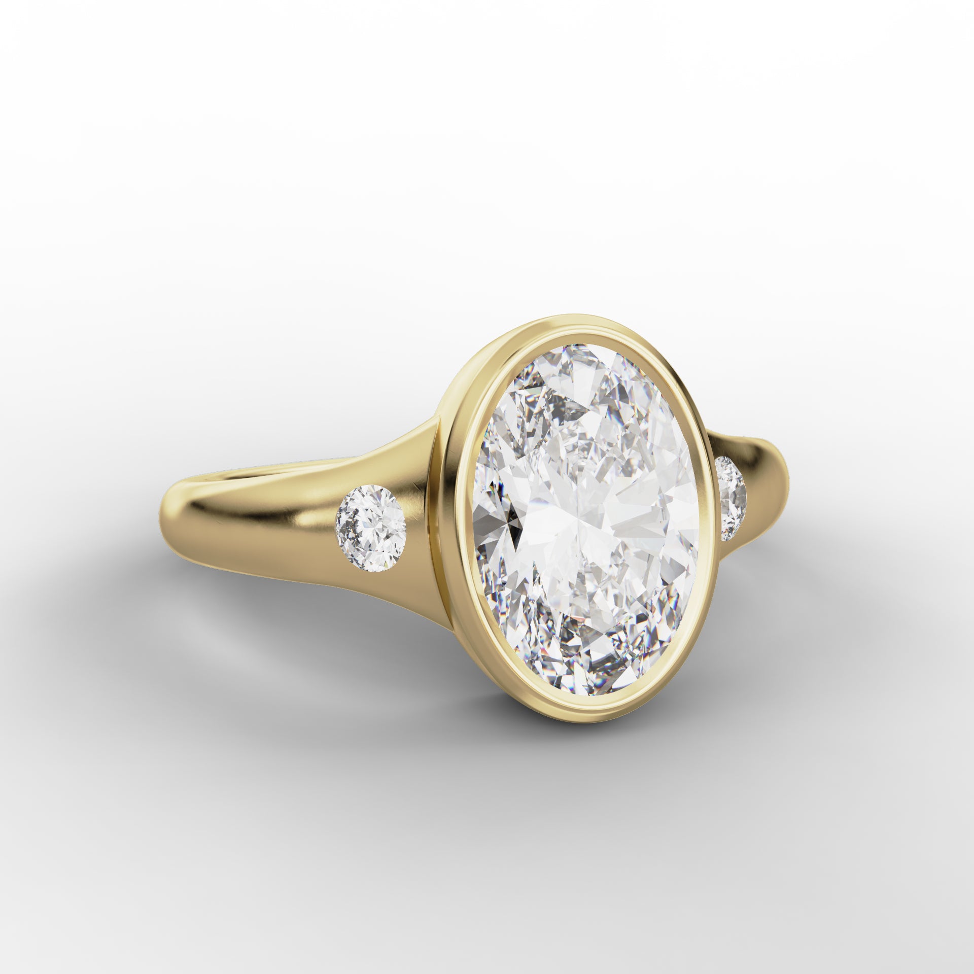 Cleo Ring - Oval Cut Diamond w/ Side Diamonds