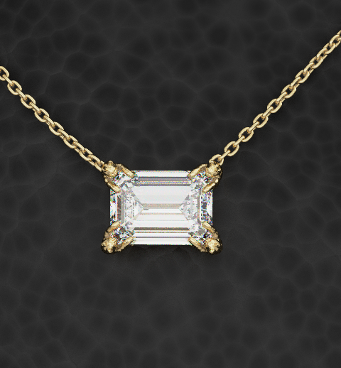 Cat Prong Solitaire Pendant - Emerald Cut