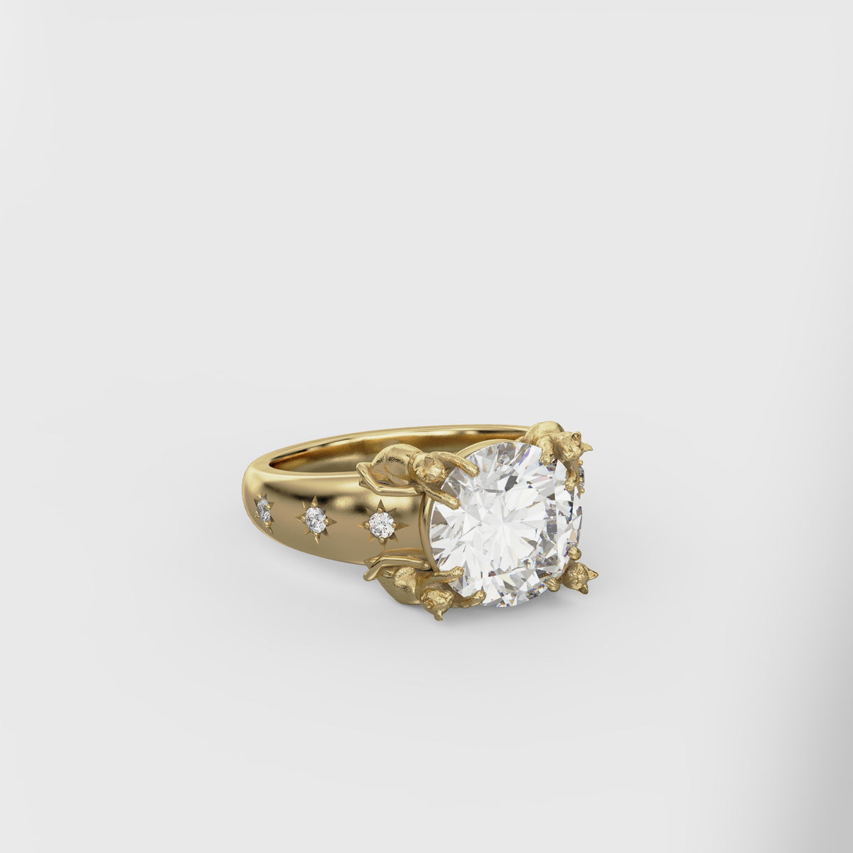 Wide Celestial Cat Engagement Ring - Round