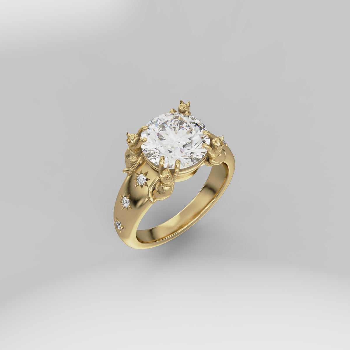 Wide Celestial Cat Engagement Ring - Round